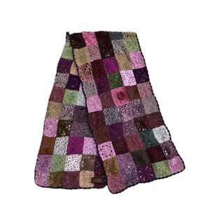 Sophie DIGARD 100% Pure Wool Crochet Squares Scarf Approx 10 X 45  Art To Wear